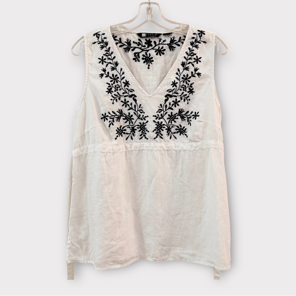 Carol Little white linen black embroidered blouse